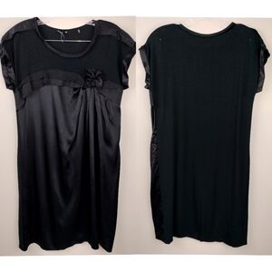 NWOT ELIE TAHARI 100% Silk Cuffed Sleeve Little Black Dress w/ Rosette Sz. M